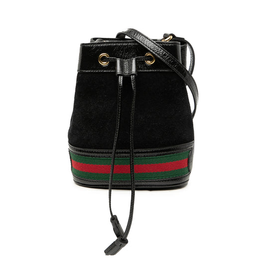 Mini Suede and Patent Web Ophidia Bucket Bag - Image 1