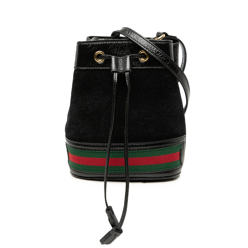Mini Suede and Patent Web Ophidia Bucket Bag