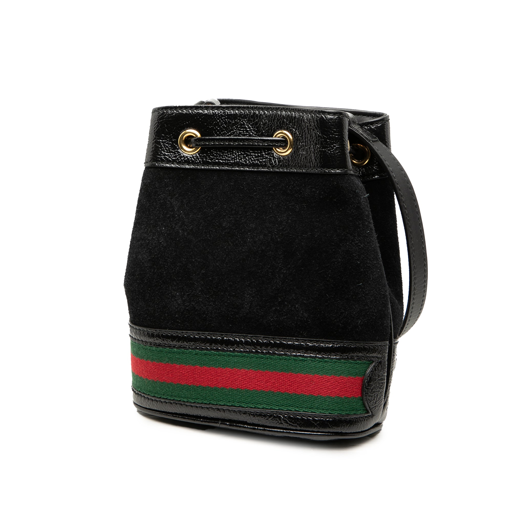 Mini Suede and Patent Web Ophidia Bucket Bag - Image 2