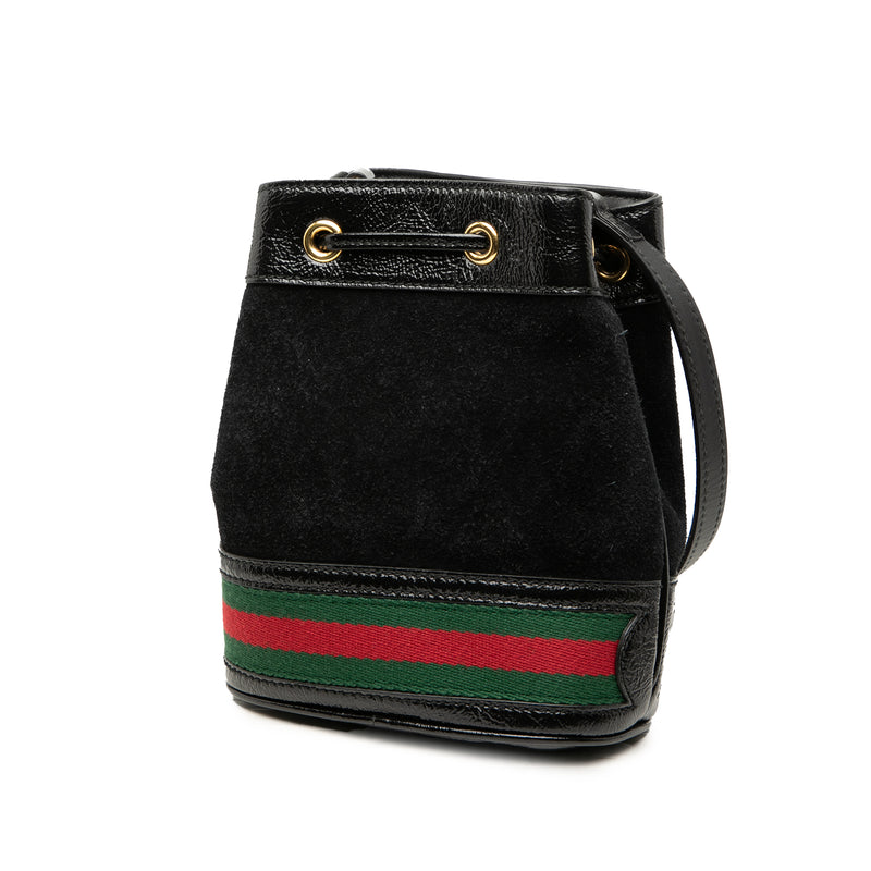 Mini Suede and Patent Web Ophidia Bucket Bag - Image 2