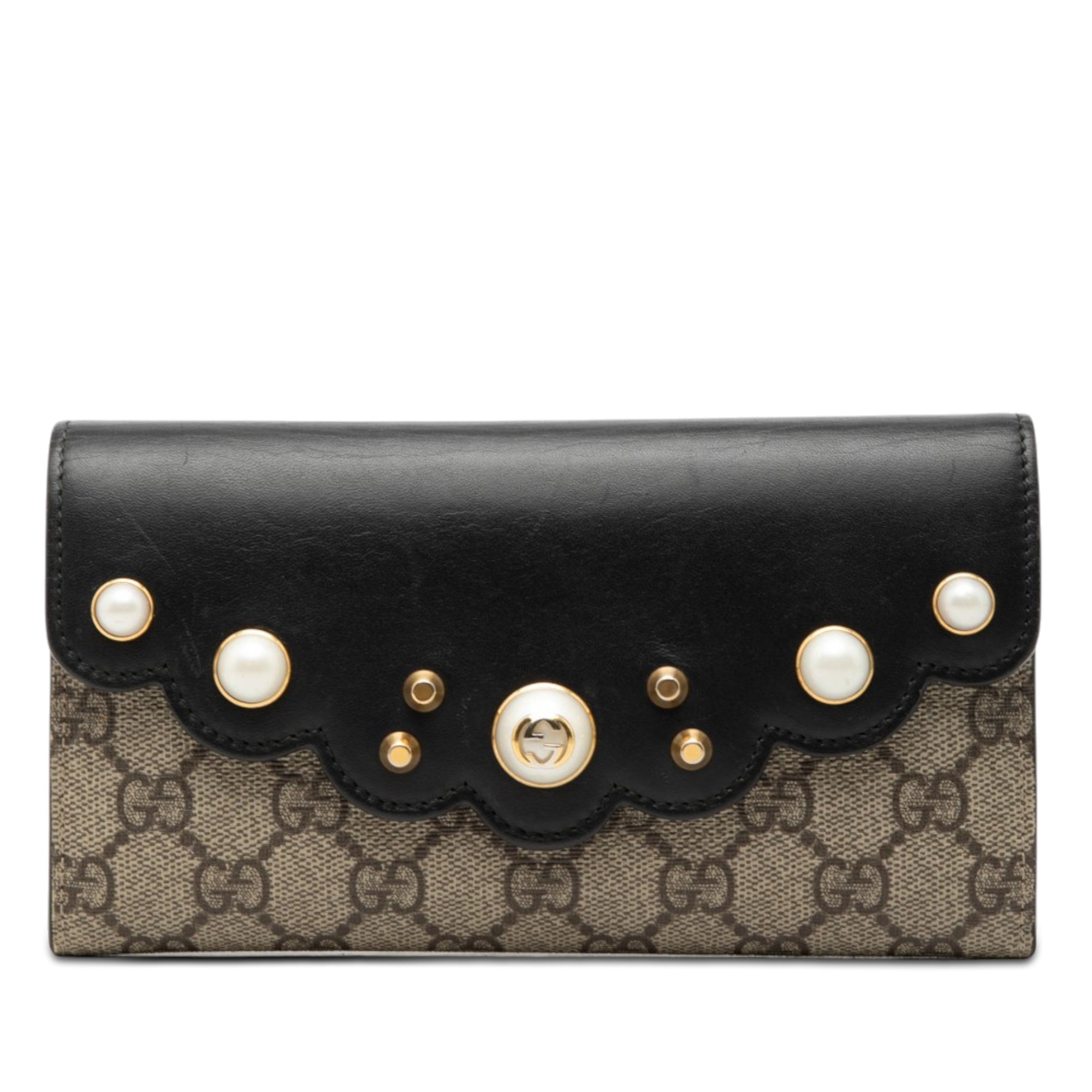 GG Supreme Pearl Studded Peony Long Wallet - Image 1