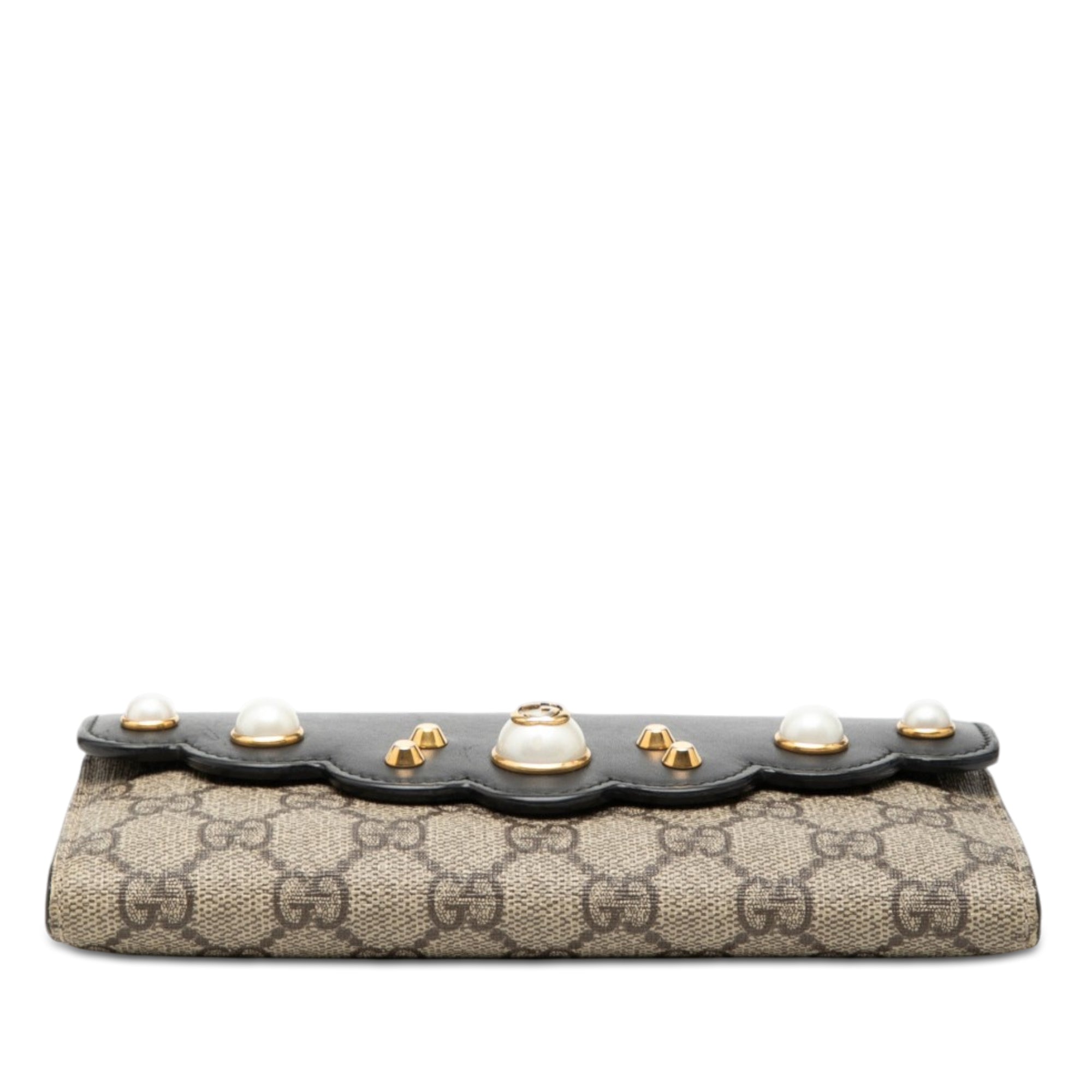 GG Supreme Pearl Studded Peony Long Wallet - Image 3