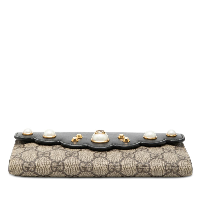 GG Supreme Pearl Studded Peony Long Wallet - Image 3