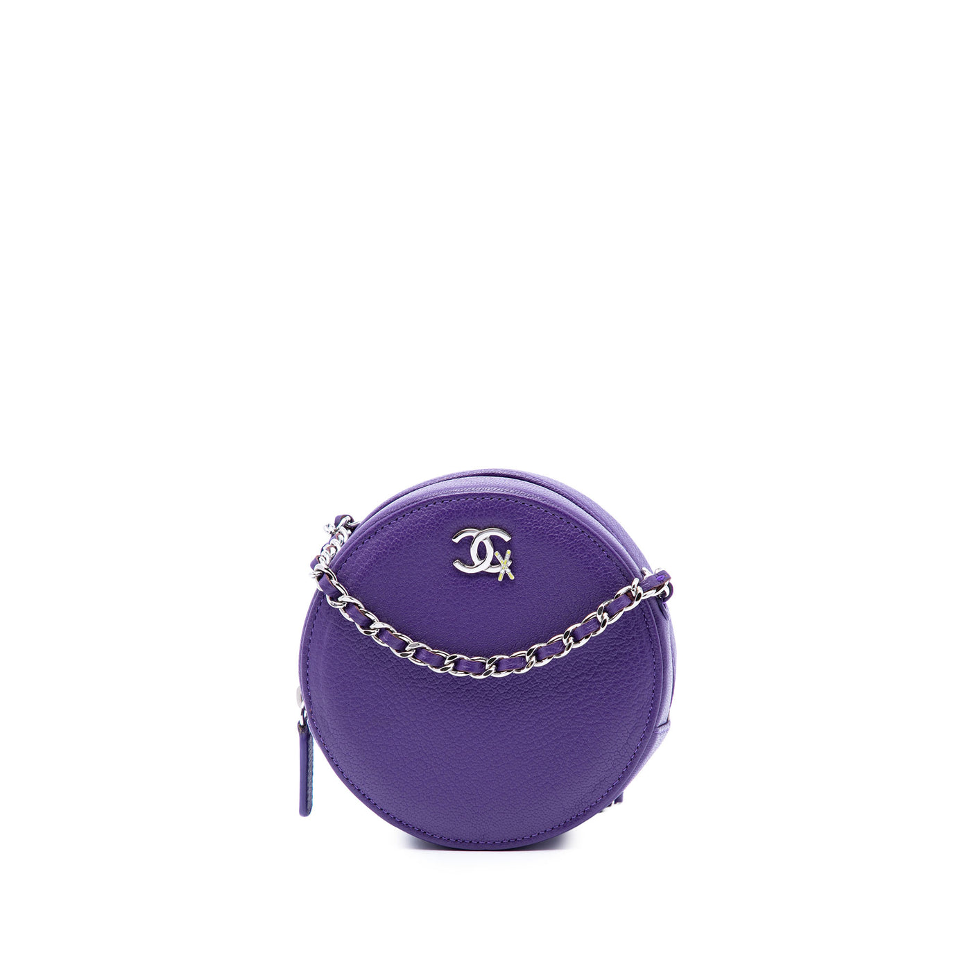 CC Goatskin Round Ski Clutch with Chain - Image 1