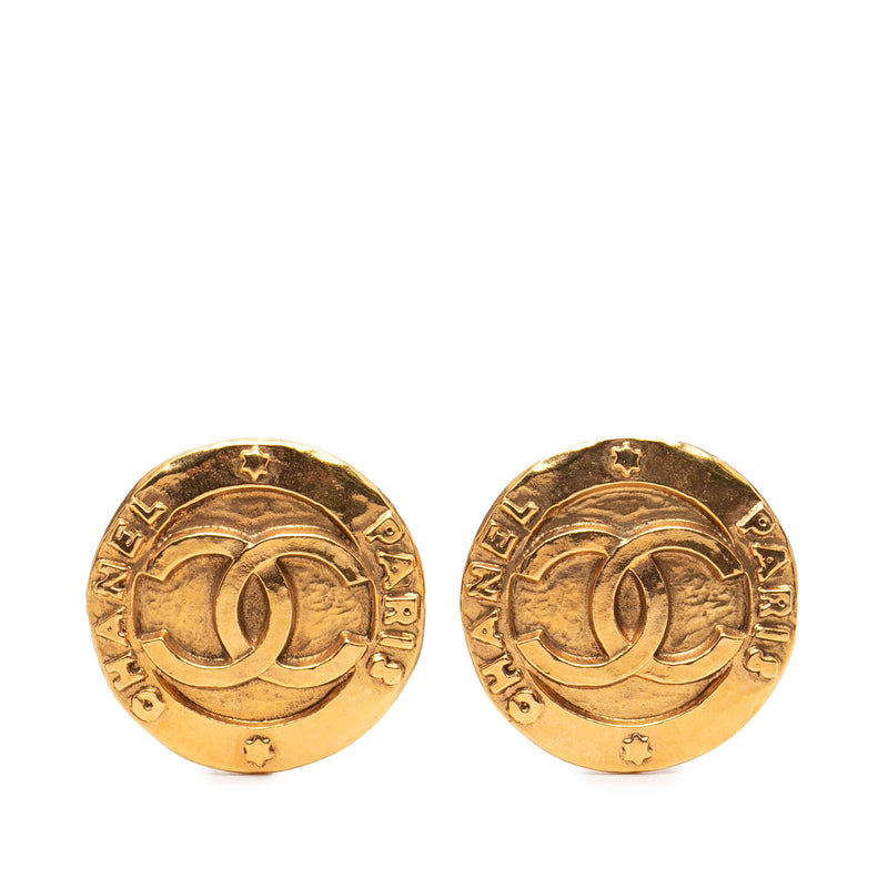 CC Gold Plated Round Clip On Earrings