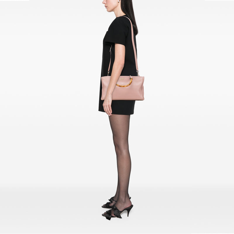 Medium Calfskin Bamboo Shopper Satchel - Image 9