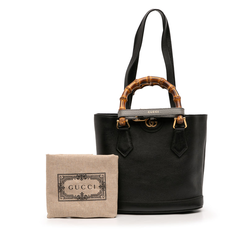 Small Calfskin Bamboo Diana Convertible Bucket Bag - Image 12