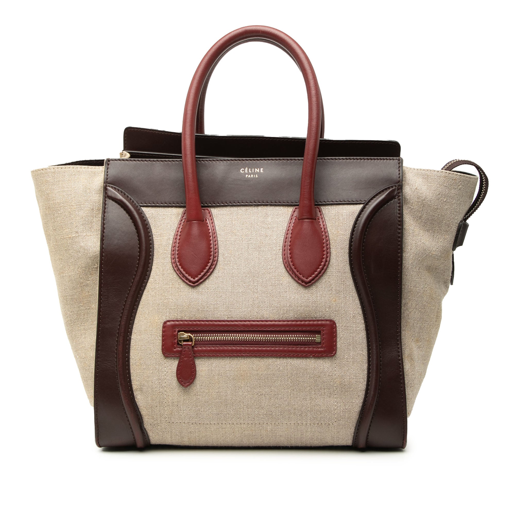 Mini Tricolor Linen and Leather Luggage Tote - Image 1