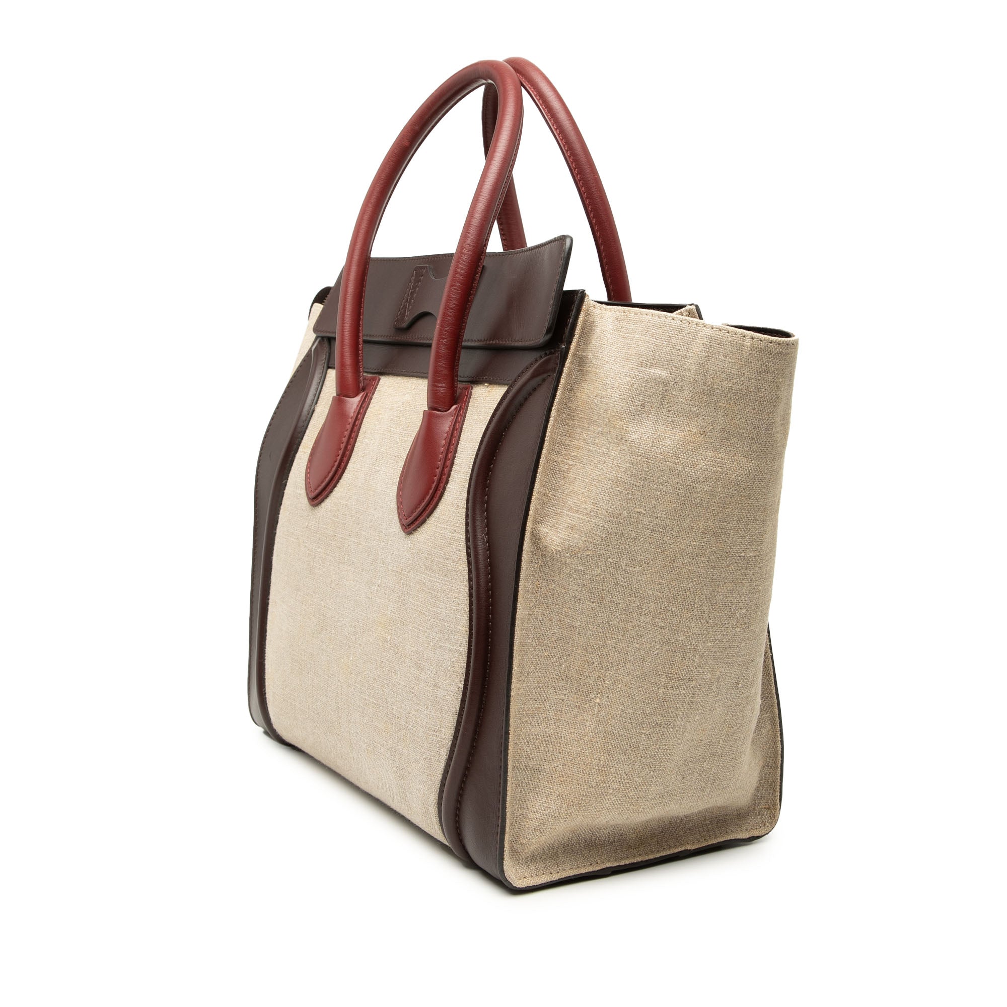 Mini Tricolor Linen and Leather Luggage Tote - Image 2