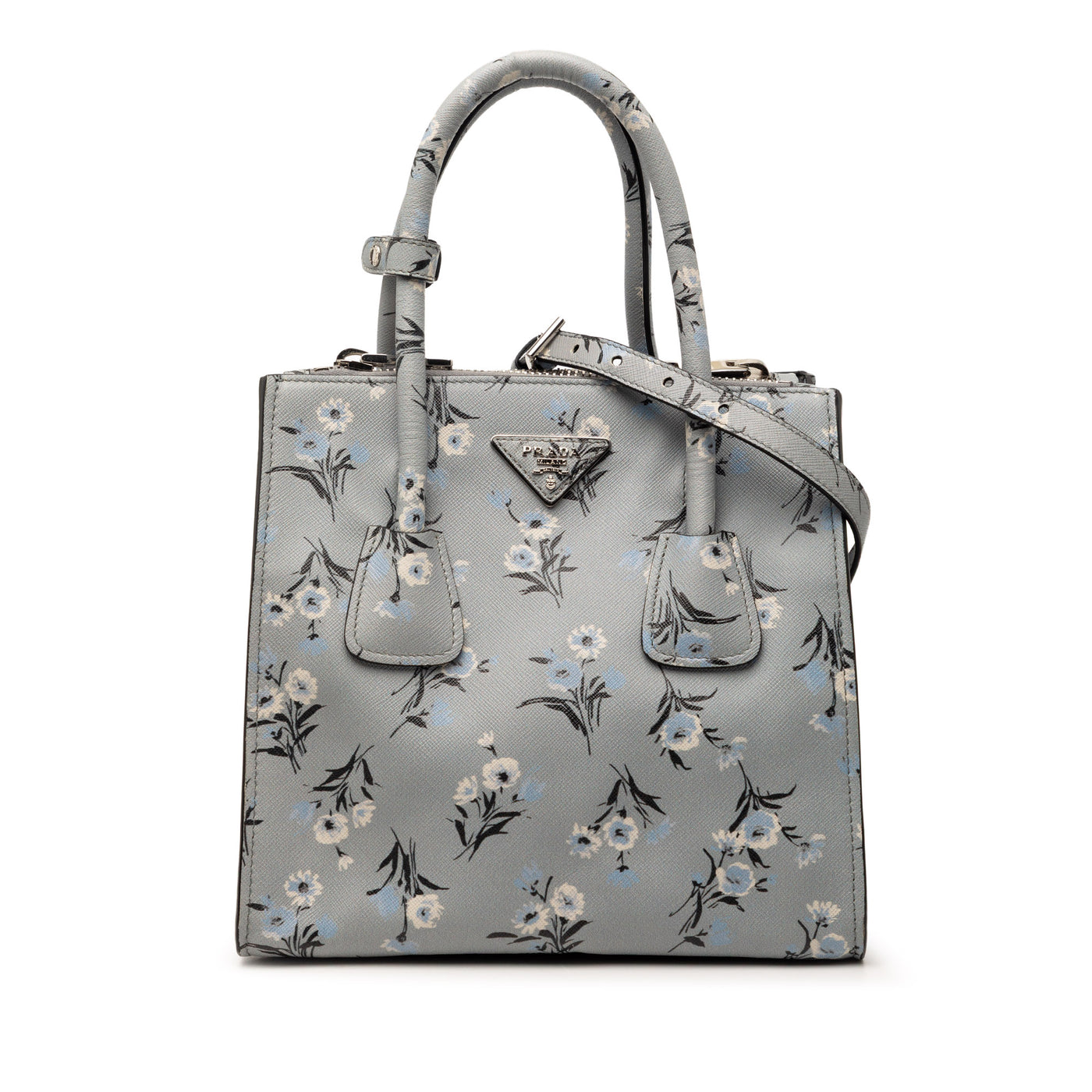 Saffiano Floral Print Twin Pocket Satchel - Image 1