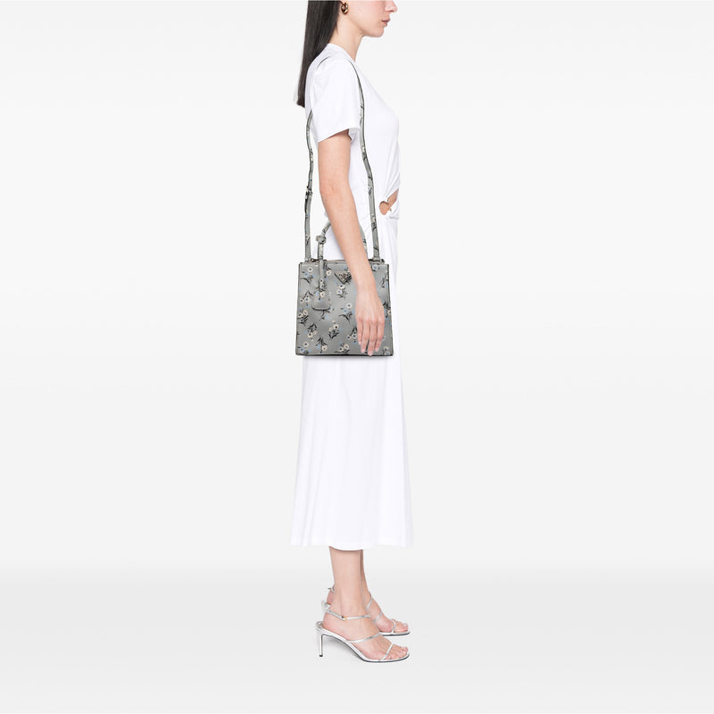 Saffiano Floral Print Twin Pocket Satchel - Image 6