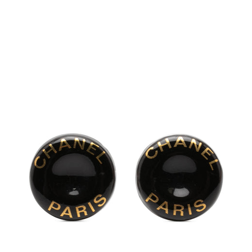CC Resin and Brass Logo Print Clip On Earrings - Image 1