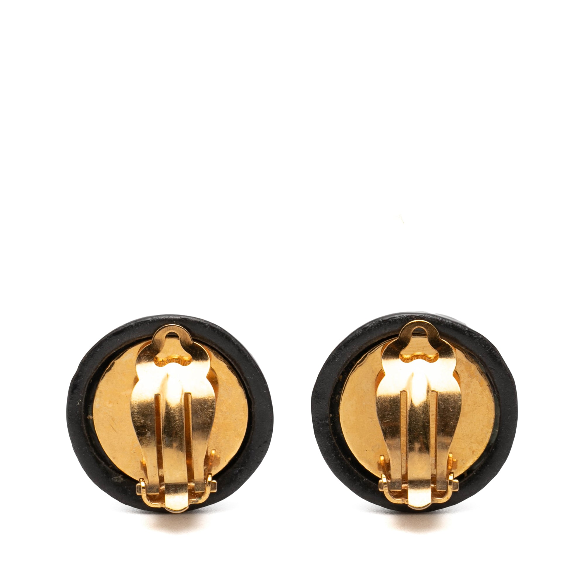 CC Resin and Brass Logo Print Clip On Earrings - Image 2