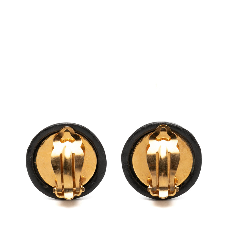 CC Resin and Brass Logo Print Clip On Earrings - Image 2