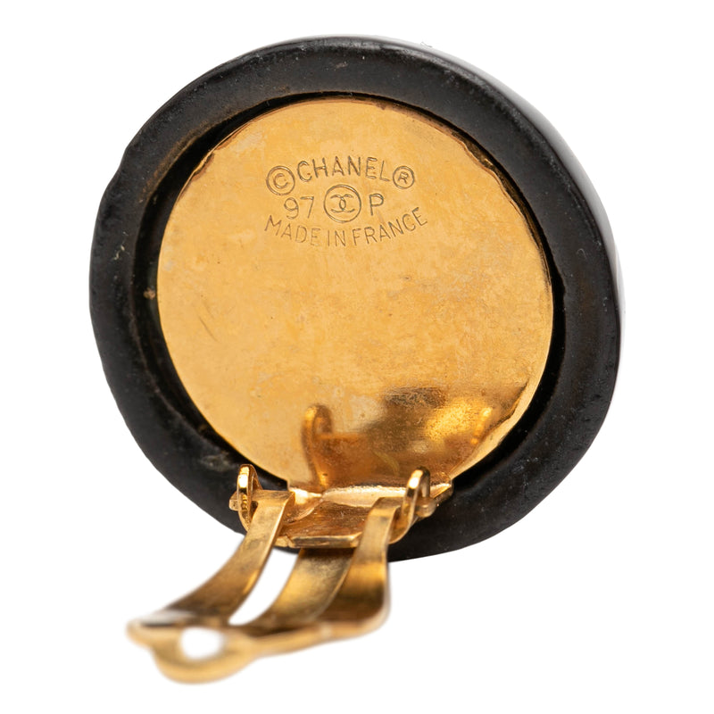CC Resin and Brass Logo Print Clip On Earrings - Image 3