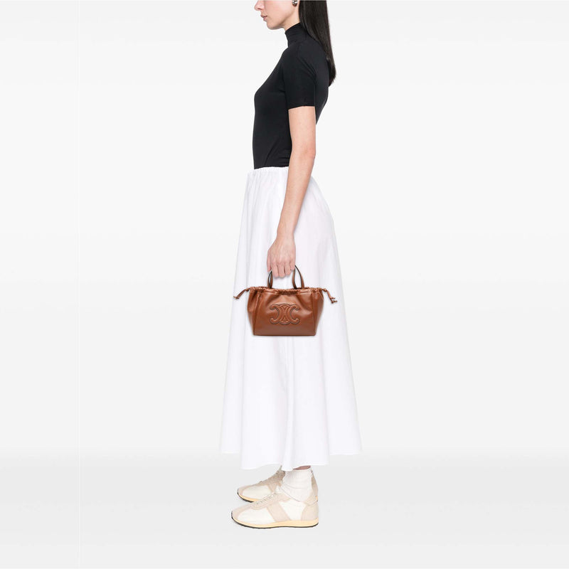 Small Calfskin Cuir Triomphe Cabas Drawstring Satchel - Image 7