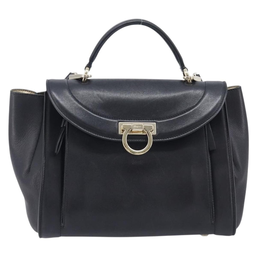 Salvatore Ferragamo Sofia Rainbow Saddle Leather Black Bag