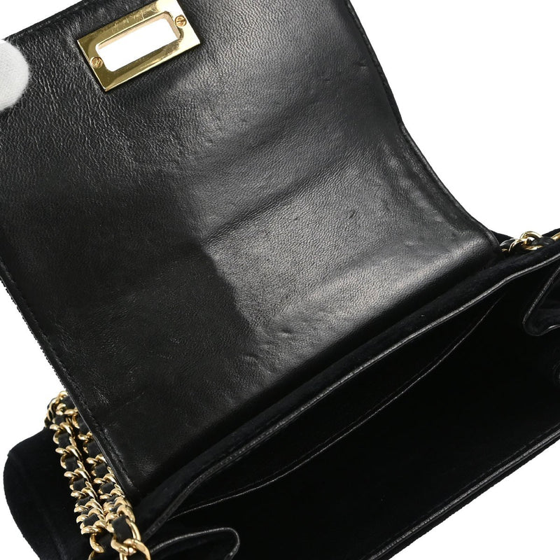 Chanel Chocolate Bar Mademoiselle Lock Chain Quilted Velvet Black Bag