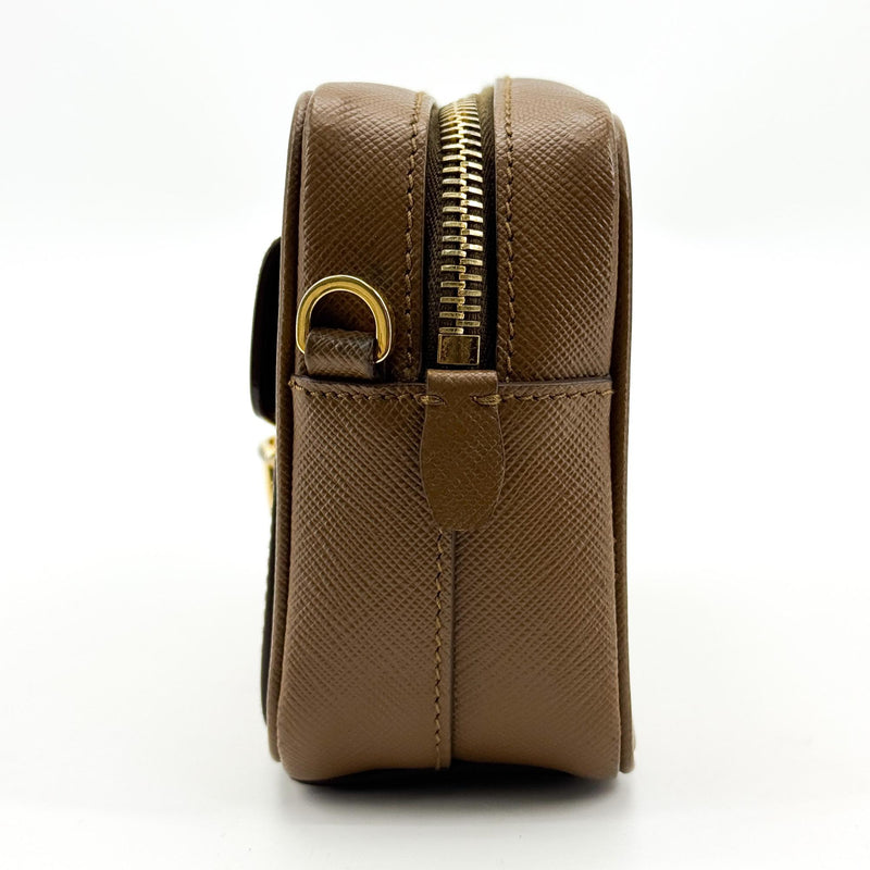Prada Pushlock Pocket Camera Saffiano Leather Brown Bag