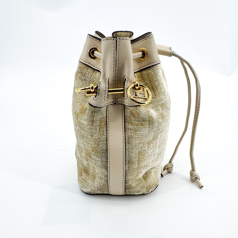 Fendi Mon Tresor Bucket Zucca Velvet Jacquard Beige Bag