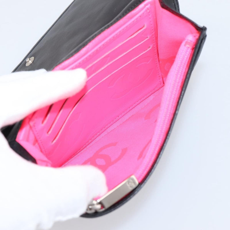 Chanel Cambon Flap Card Case Quilted Lambskin Black Leather Accessory