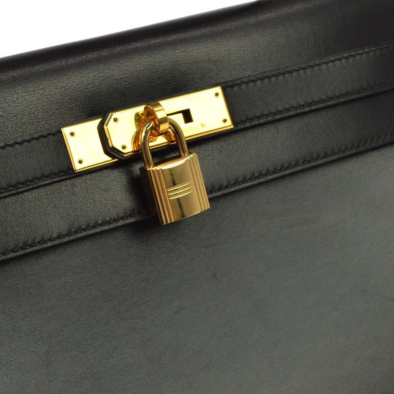 Hermes Kelly Black Box Calf With Gold Hardware Calfskin Bag