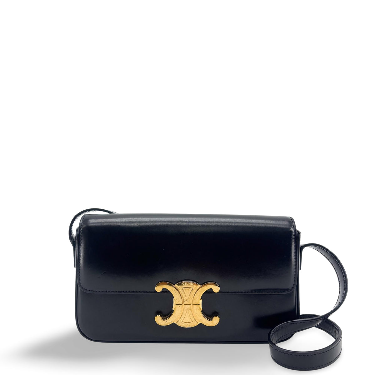 Celine Triomphe East-West Smooth Calfskin Black Leather Bag