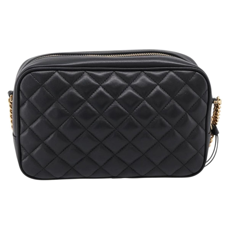 Versace Medusa Icon Front Slip Pocket Camera Quilted Leather Black Bag