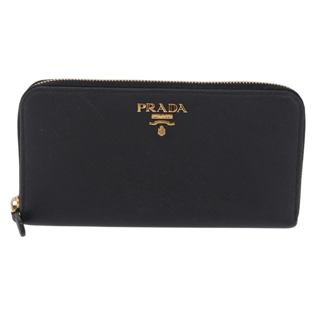 Prada Zip Around Tab Saffiano Leather Black Accessory