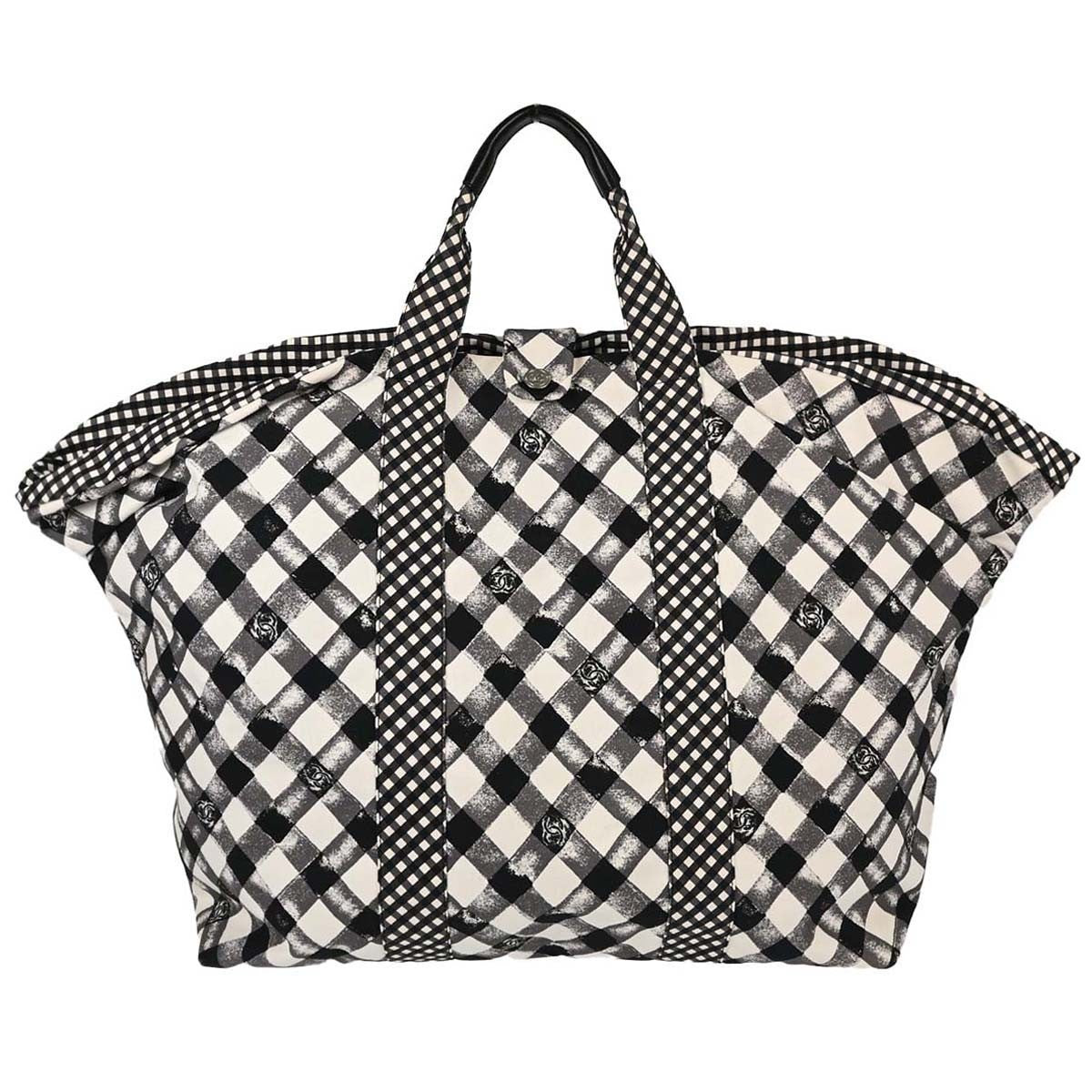 Chanel Weekender Gingham Print Canvas Black Bag