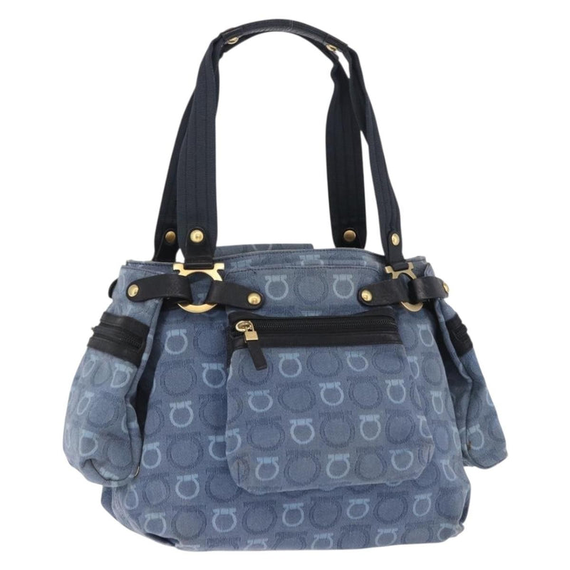 Salvatore Ferragamo Gancini Canvas Navy Bag