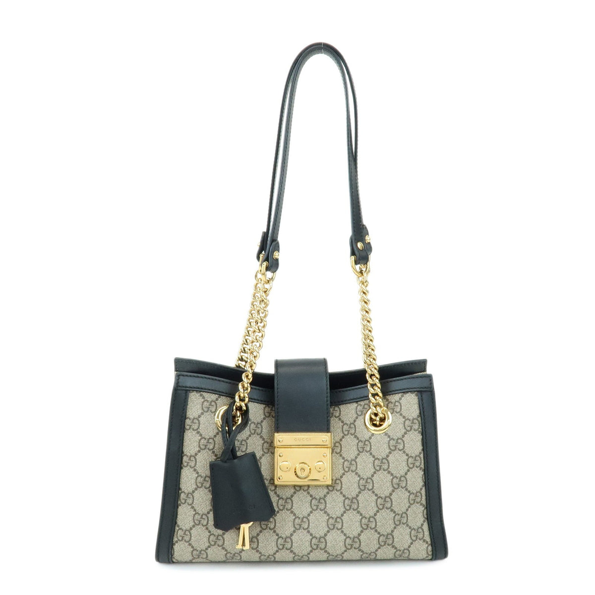 Gucci Padlock Chain Gg Coated Canvas With Leather Beige Bag