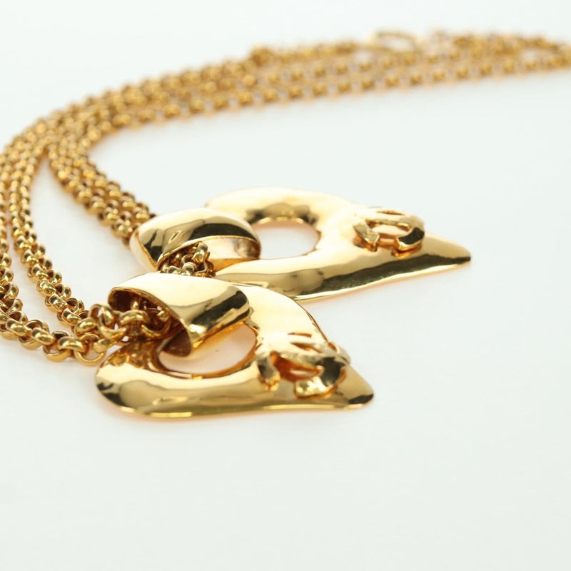 Chanel Vintage Cc Heart Pendant Long Metal Gold Bijoux