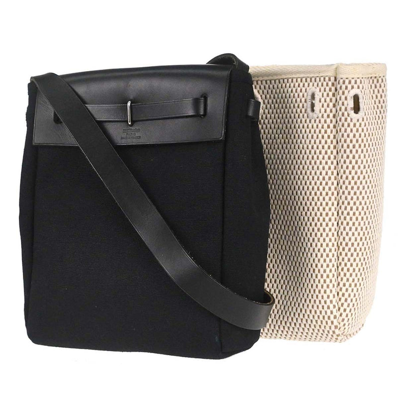 Hermes Herbag Toile And Leather Black Canvas Bag