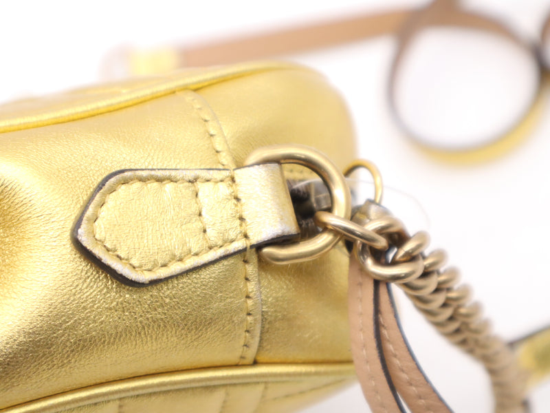 Gucci Pearly Gg Marmont Embellished Matelasse Leather Gold Bag