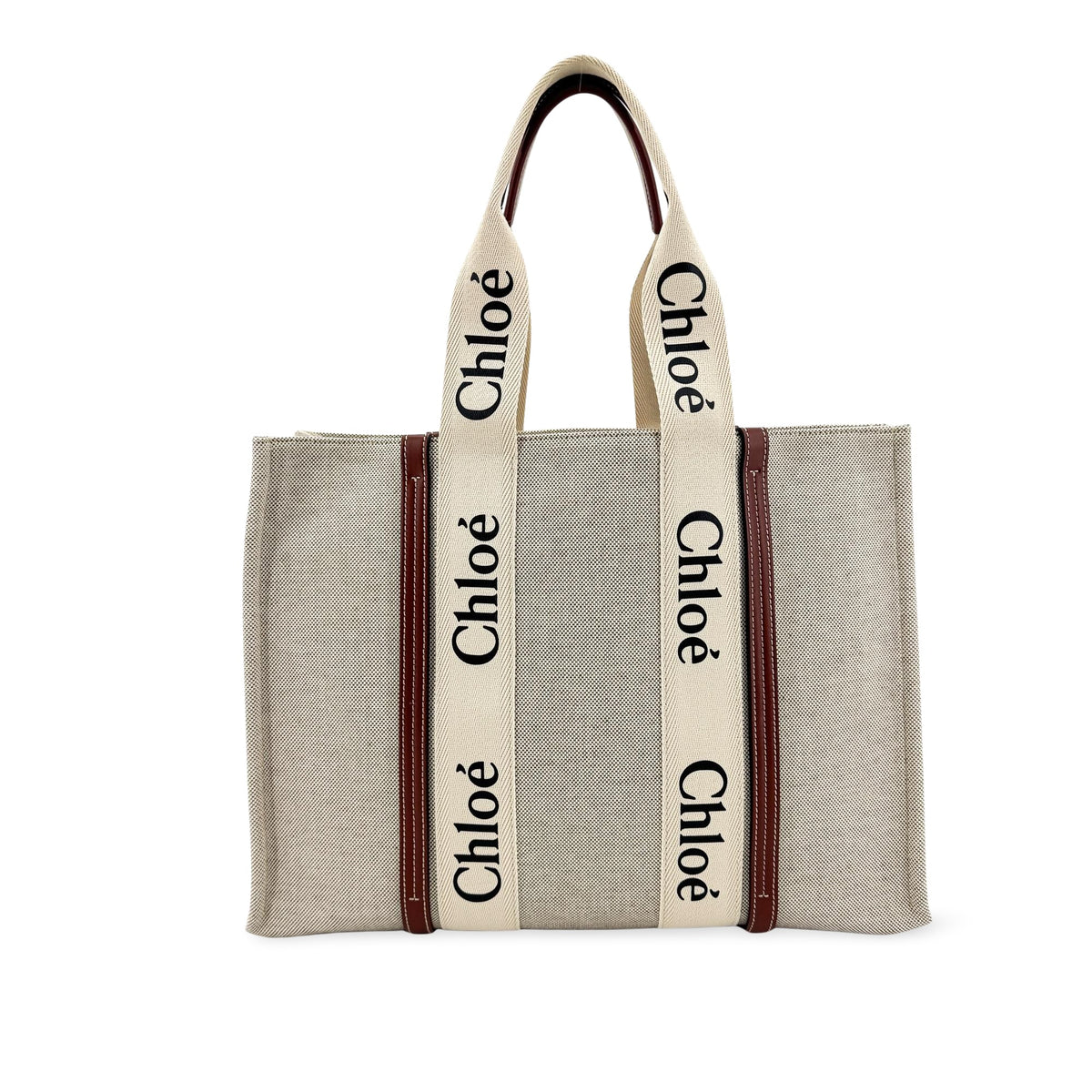 Chloe Woody Tote Canvas With Leather Brown