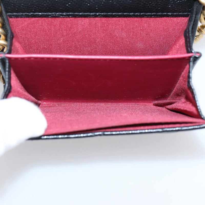 Chanel Plate Logo Cc Flap Card Holder On Chain Quilted Caviar Black Leather Bag