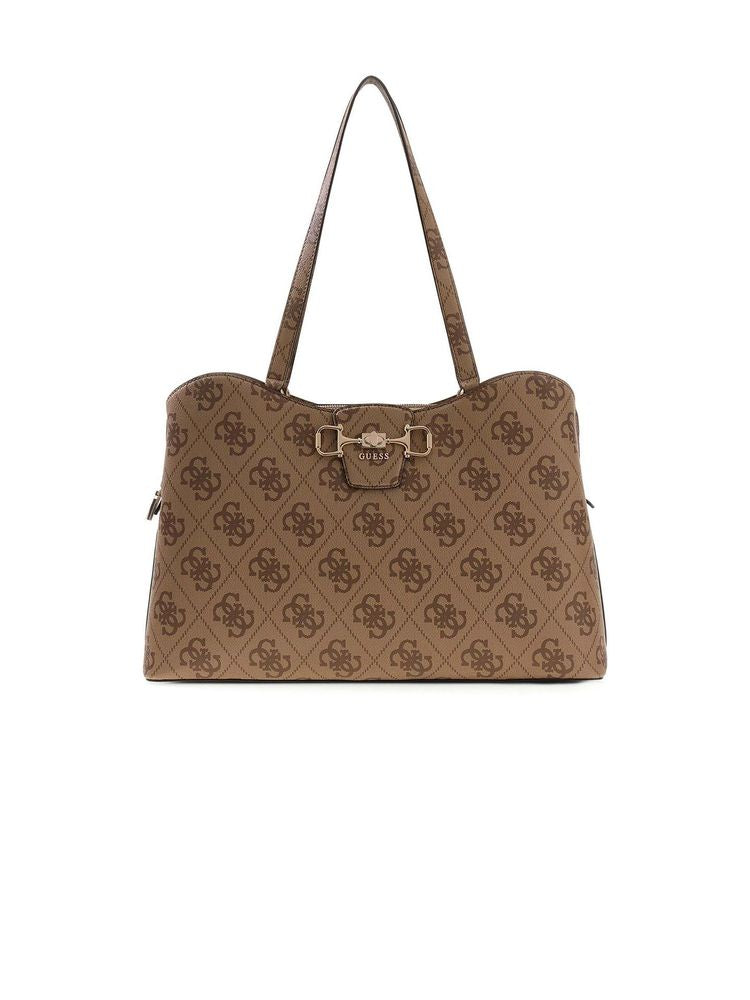 Guess Logo-Print Polyurethane Tote Bag — Beige