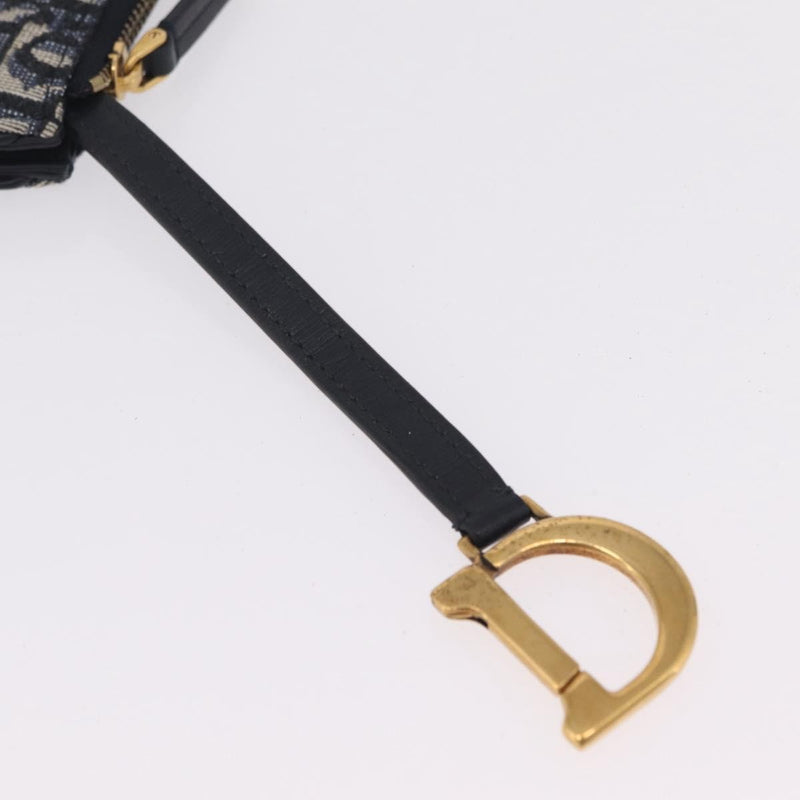 Christian Dior Vintage Saddle Zip Coin Purse Diorissimo Canvas Navy Bag