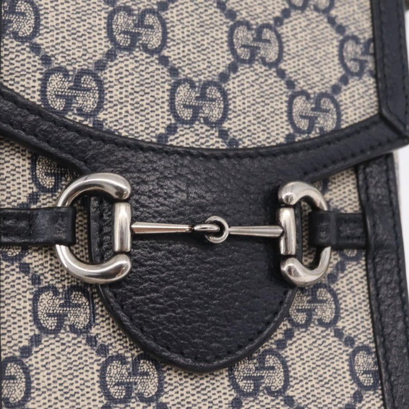Gucci Horsebit 1955 Gg Coated Canvas With Leather Navy Bag