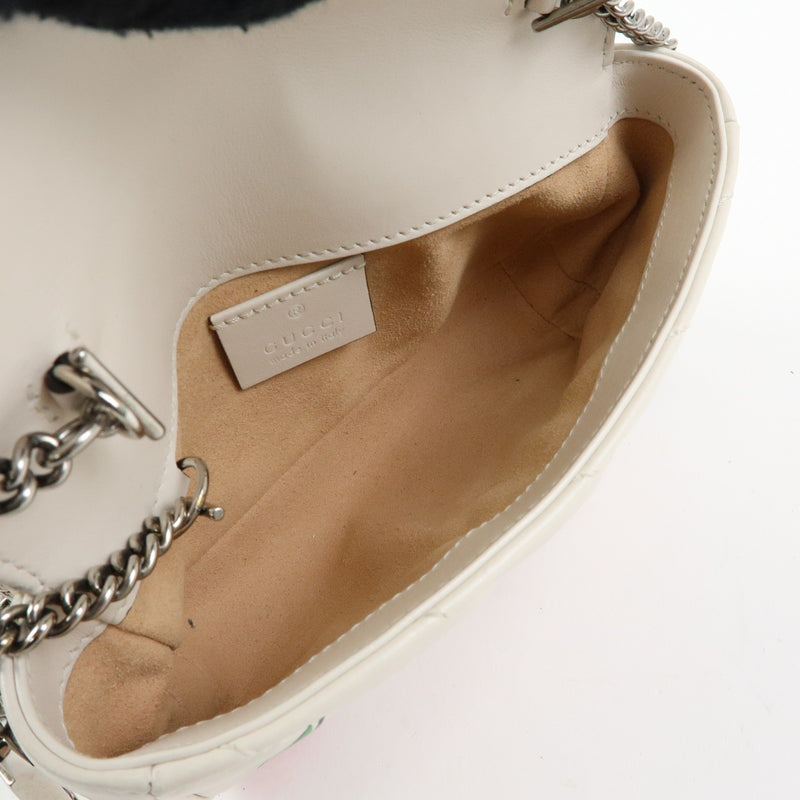 Gucci Gg Marmont Flap Printed Diagonal Quilted Leather White Bag