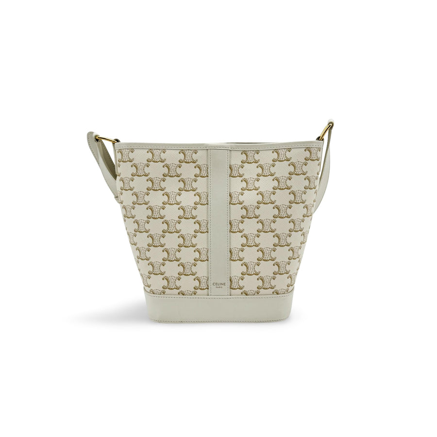 Celine Bucket Triomphe Canvas White Bag