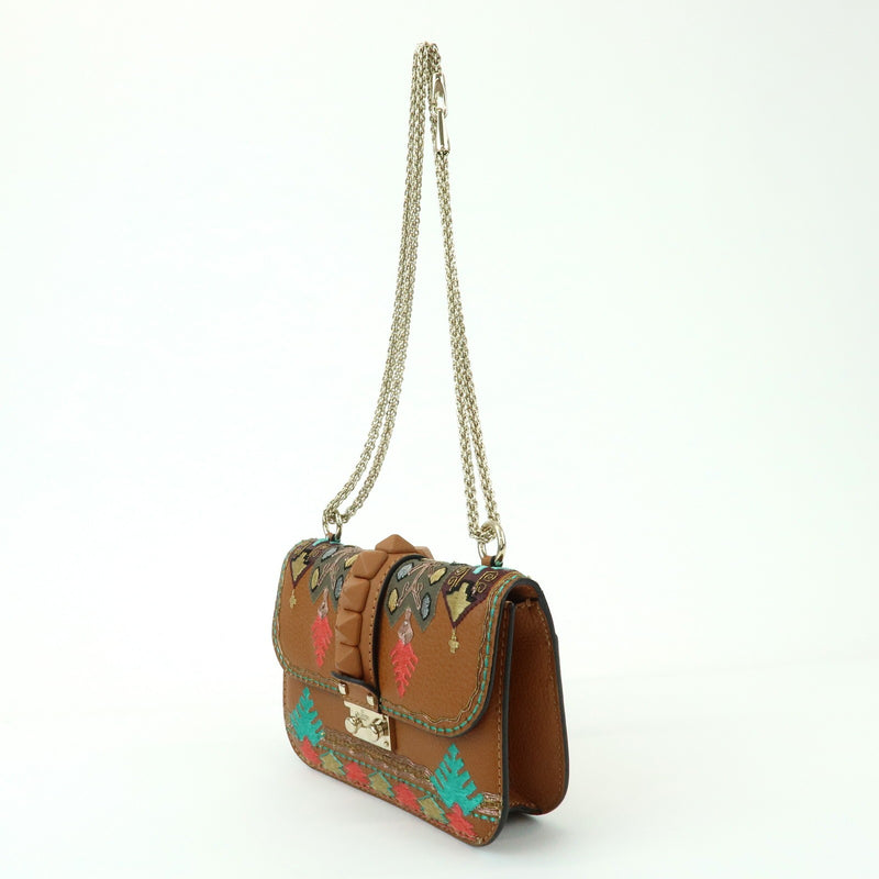 Valentino Garavani Glam Lock Leather Brown Bag