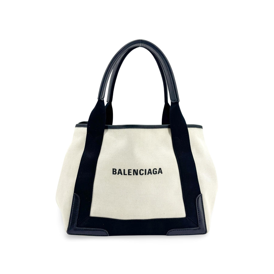 Balenciaga Navy Cabas Canvas With Leather Black Bag