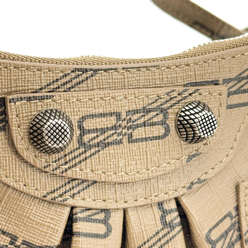 Balenciaga Le Cagole Giant Studs Bb Monogram Coated Canvas Brown Calfskin Bag
