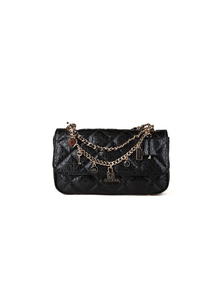 Guess Libby Flap Crossbody Bag — Black Polyurethane