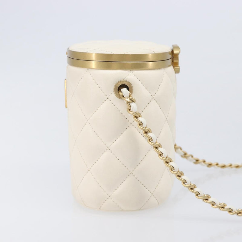 Chanel Crown Box Vanity Quilted Lambskin White Leather Bag
