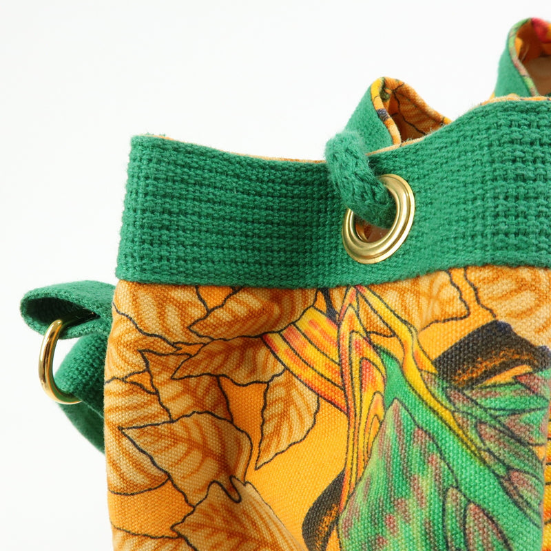 Hermes Vintage Drawstring Bucket Printed Canvas Orange Bag