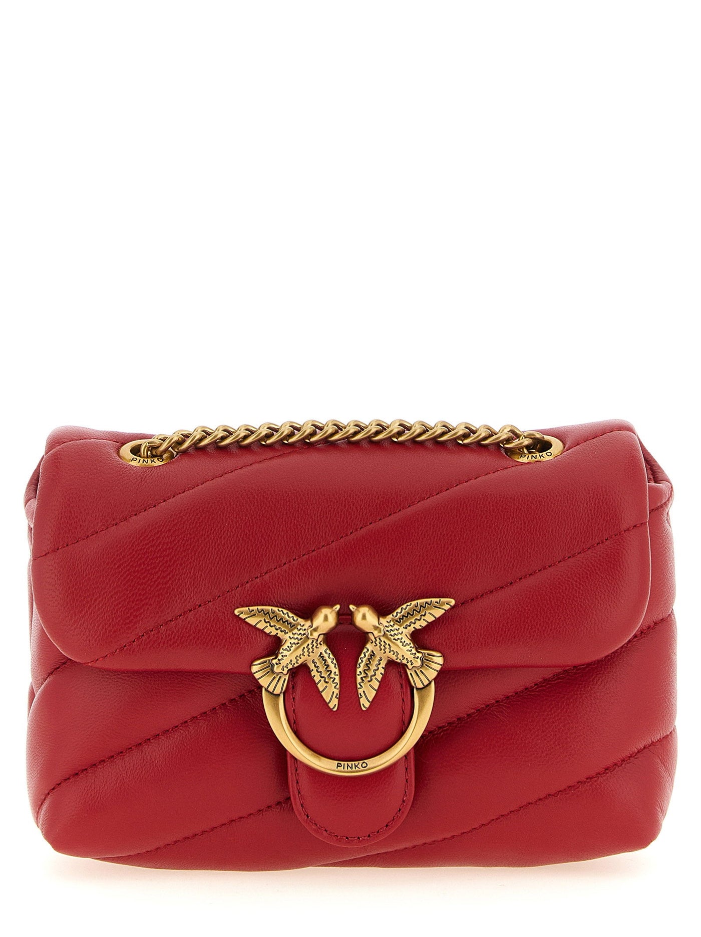 Pinko Love Puff Shoulder Bag — Red Nappa Lambskin Leather