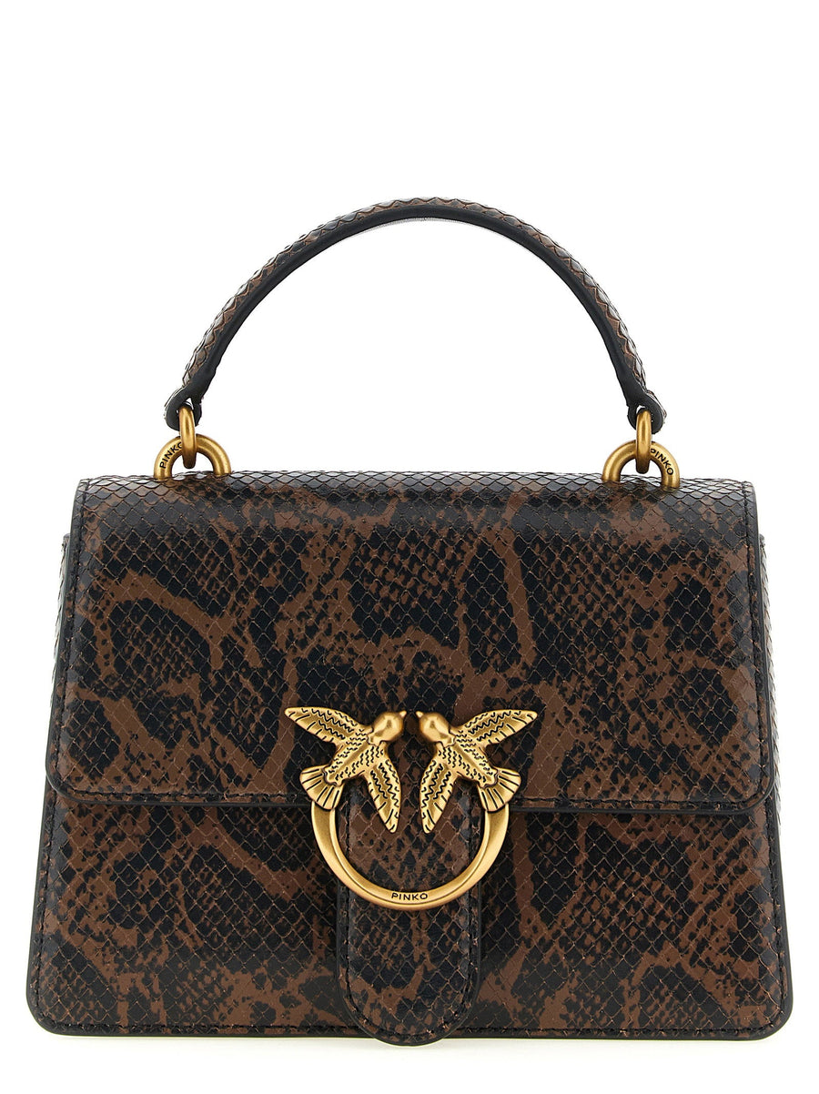 Pinko Python-Print Leather Top Handle Bag — Brown